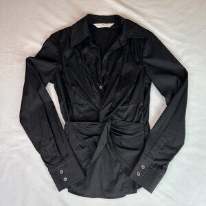 Trina Turk Blouse Twist Front Collared Long Sleeve
